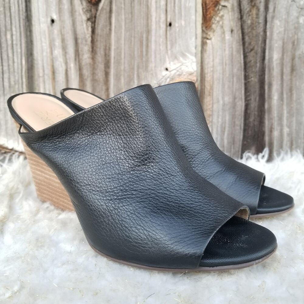 Black Leather Mule Naturalizer Sloan Size 9 Heeled Slip On Open Toe